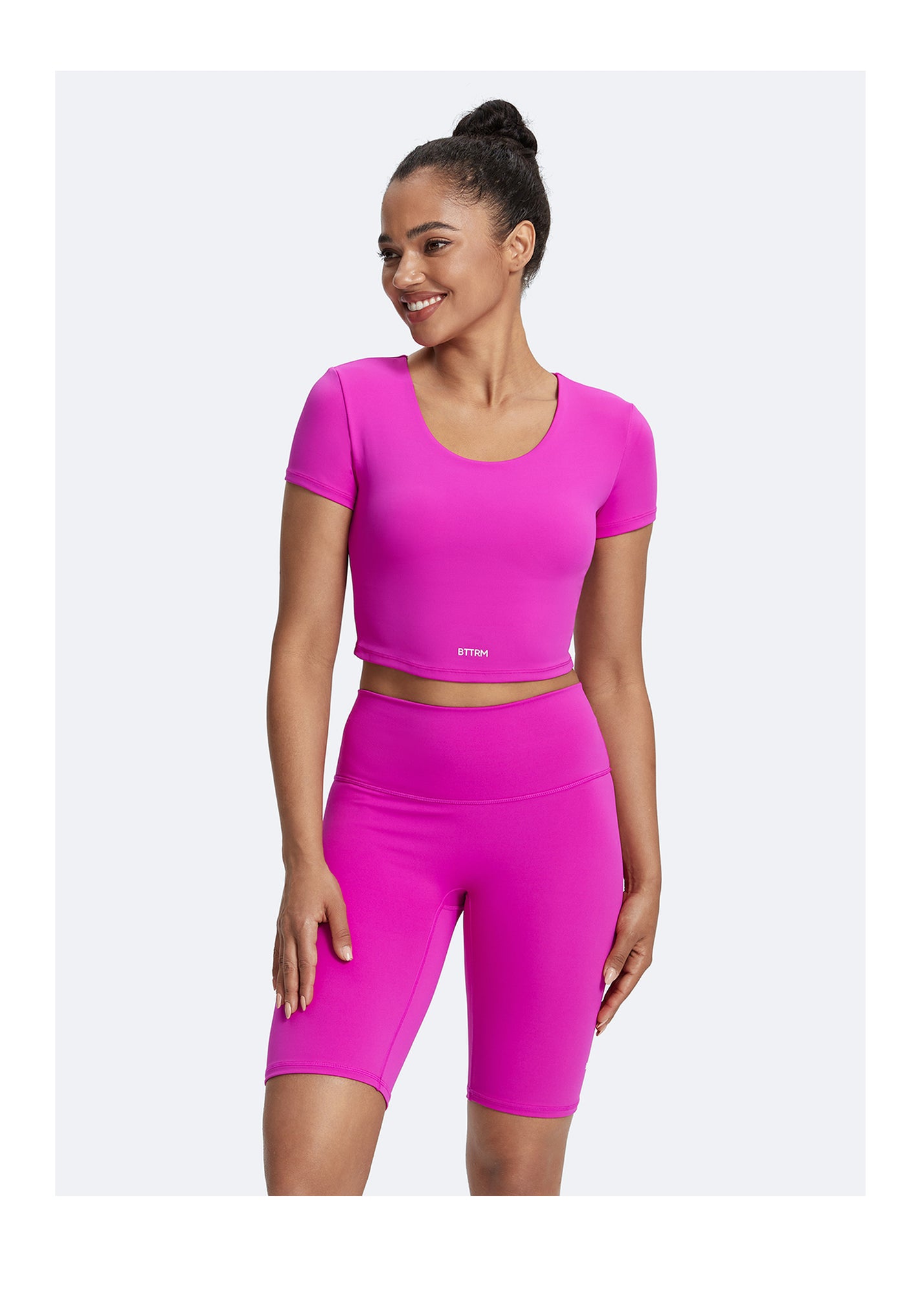 Round Neck Crop Top | Glow Pink
