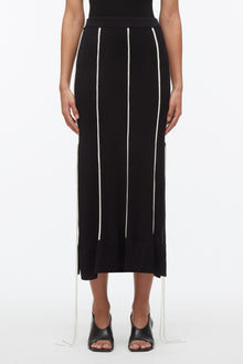 Knit Midi Skirt with Piping | Midnight/Ivory