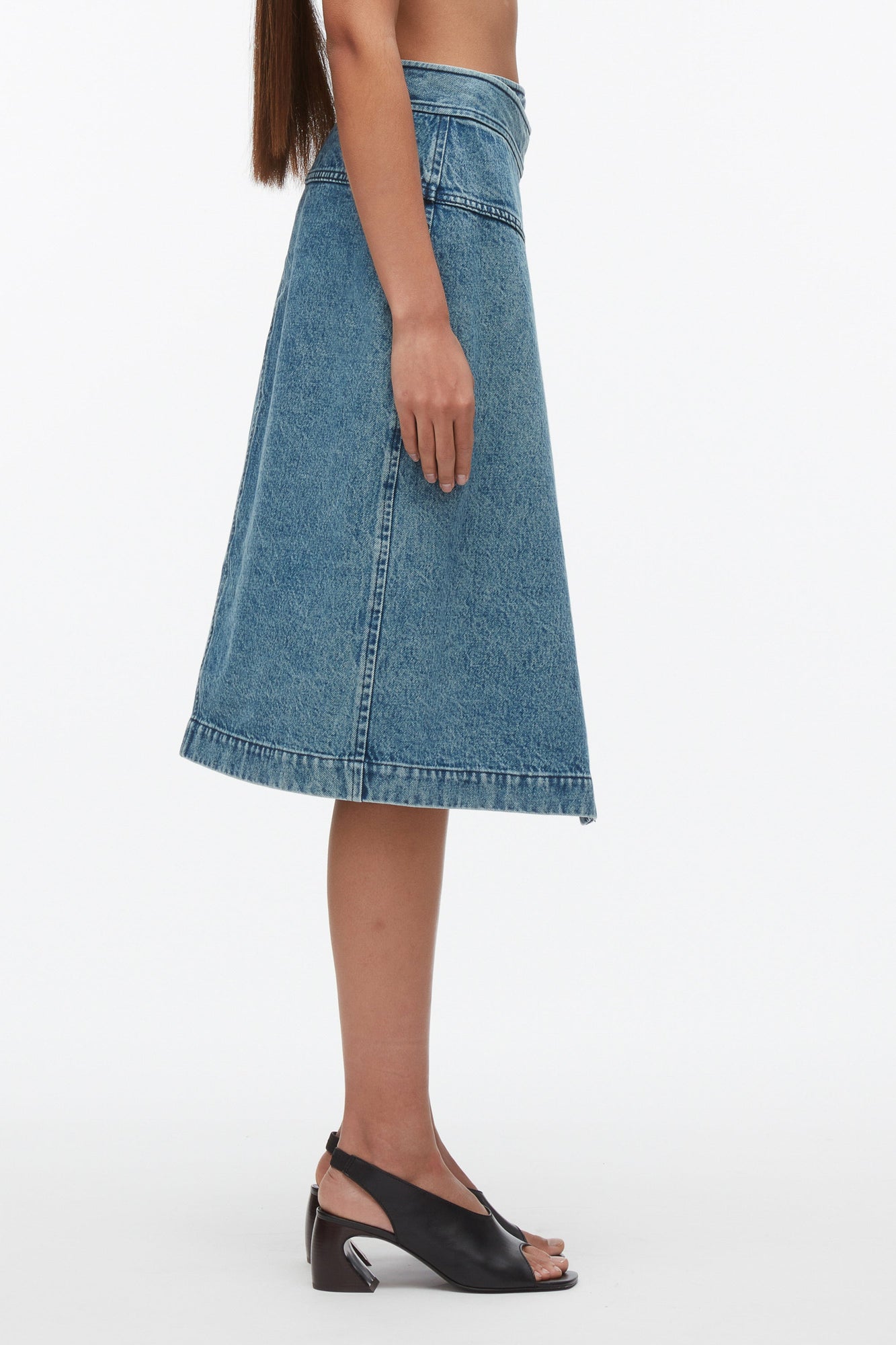 Washed Denim Wrap Half Skirt | Blue