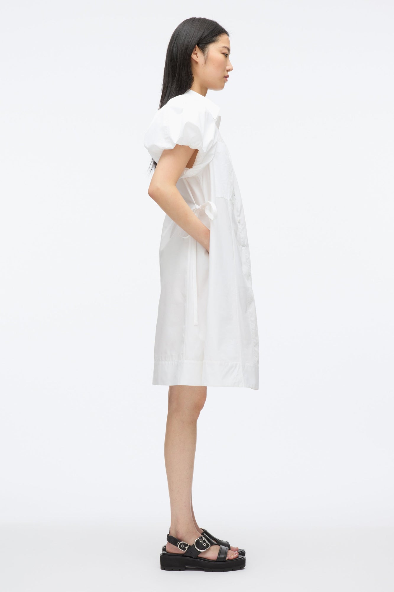 Puff Sleeve Short Shirt Dress | White