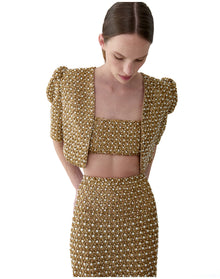 Embroidered Column Skirt | Gold