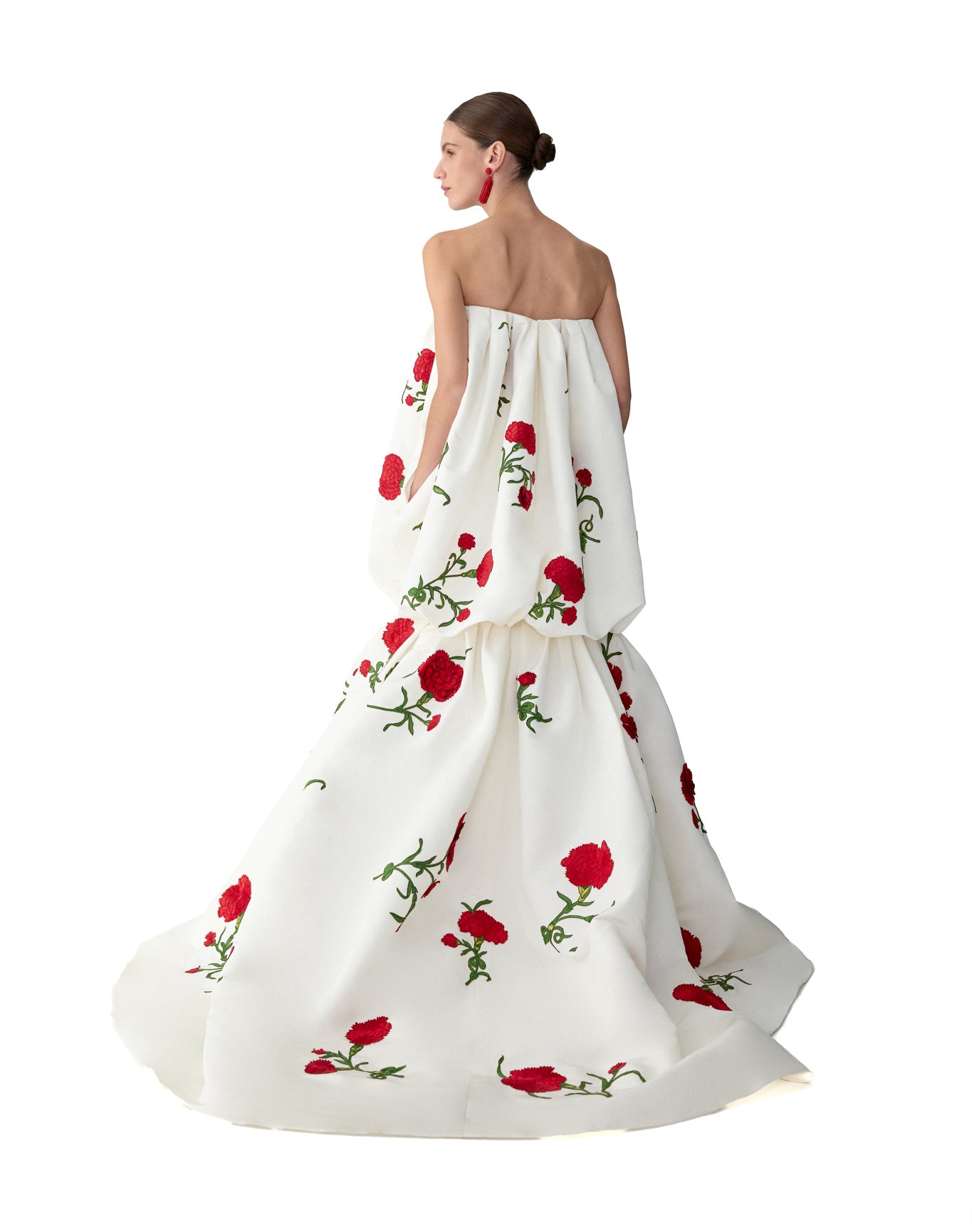 Embroidered Strapless Bubble Gown | Ivory Multi