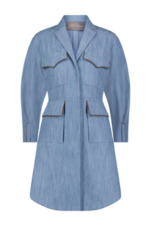 Denim Leather Trim Dress | Light Denim