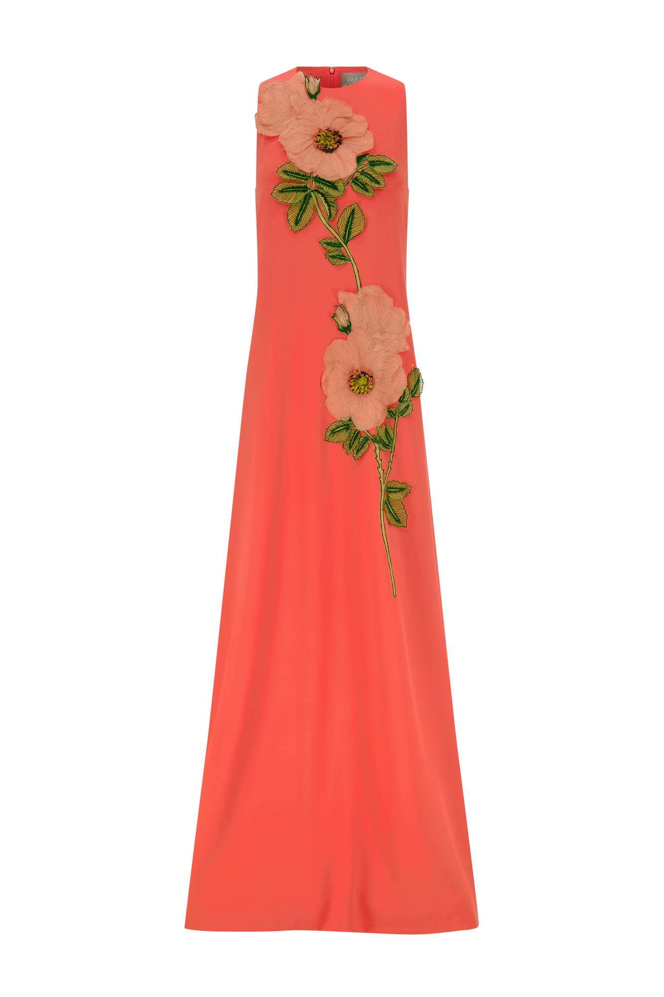 Peony Embroidered Fluid Crepe Francie Gown | Watermelon/Pink