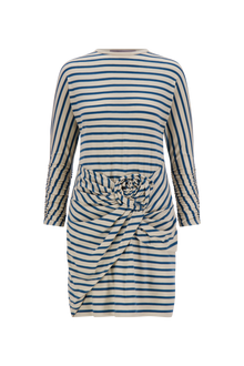 Striped Jersey Rose Ruched Dress | Cream/Mallard