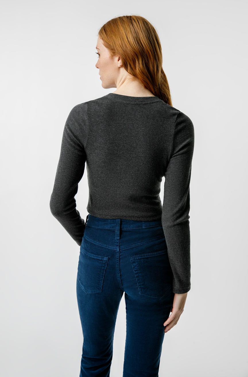 AMO Denim Sassy Rib Henley in Black Heather