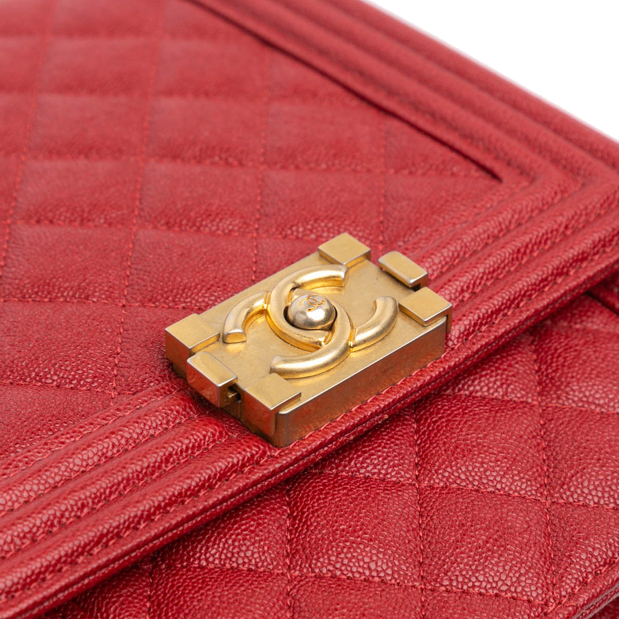 Chanel | Pre-Owned Quilted Caviar North South Boy Flap | Red