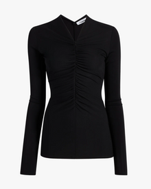 Another Tomorrow Shirred Long Sleeve Top in Black – Viscose Women's Top