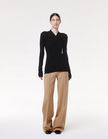 Another Tomorrow Shirred Long Sleeve Top in Black – Viscose Women's Top