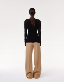 Another Tomorrow Shirred Long Sleeve Top in Black – Viscose Women's Top