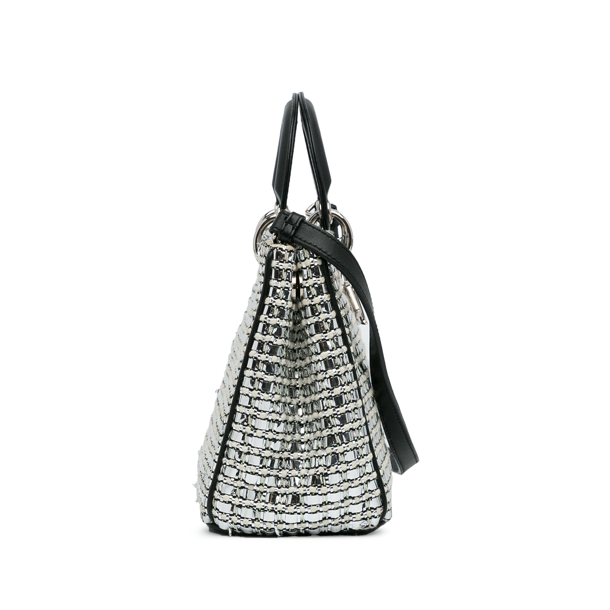 Dior | Pre-Owned Small Tweed Patch Diorissimo Tote | SilverBlackBlack