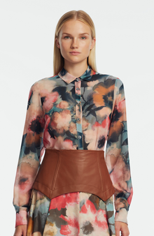 Floral Printed Chiffon Lucy Shirt | Mist Multi
