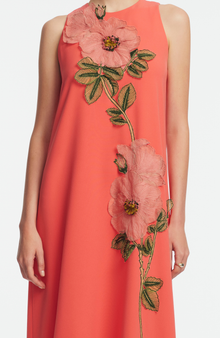 Peony Embroidered Fluid Crepe Francie Gown | Watermelon/Pink
