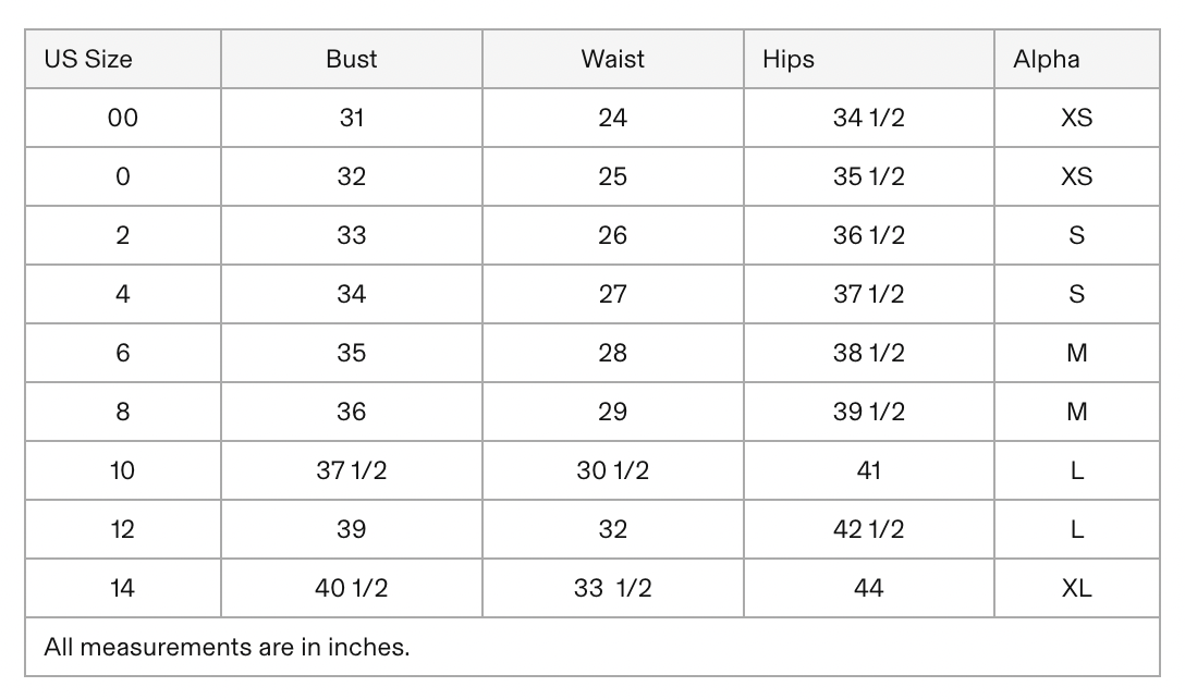 Product size guide