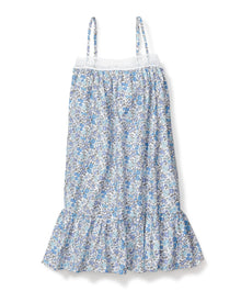 Girl's Twill Lily Nightgown in Fleurs de Rose in Fleur D'Azur#Color_Fleur D'Azur
