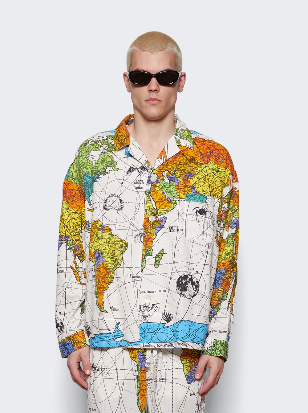 Men | Saint Mxxxxxx X Dr Woo | Pajama World Map Shirt | White