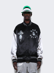 Men | Saint Mxxxxxx X Born X Raised | Satin Varsity Jacket | Black