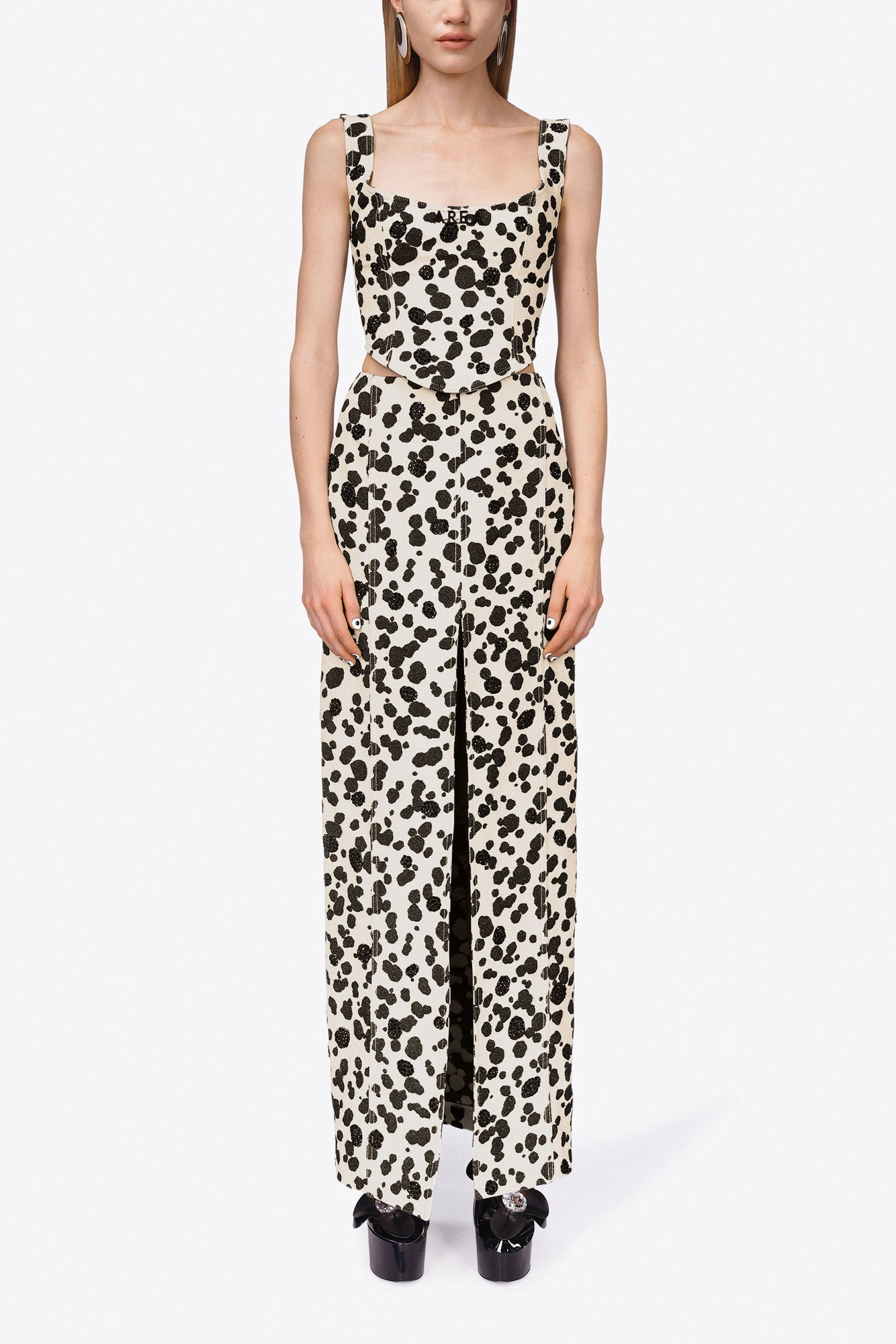 Dalmatian Denim Midi Skirt | Black/Off White