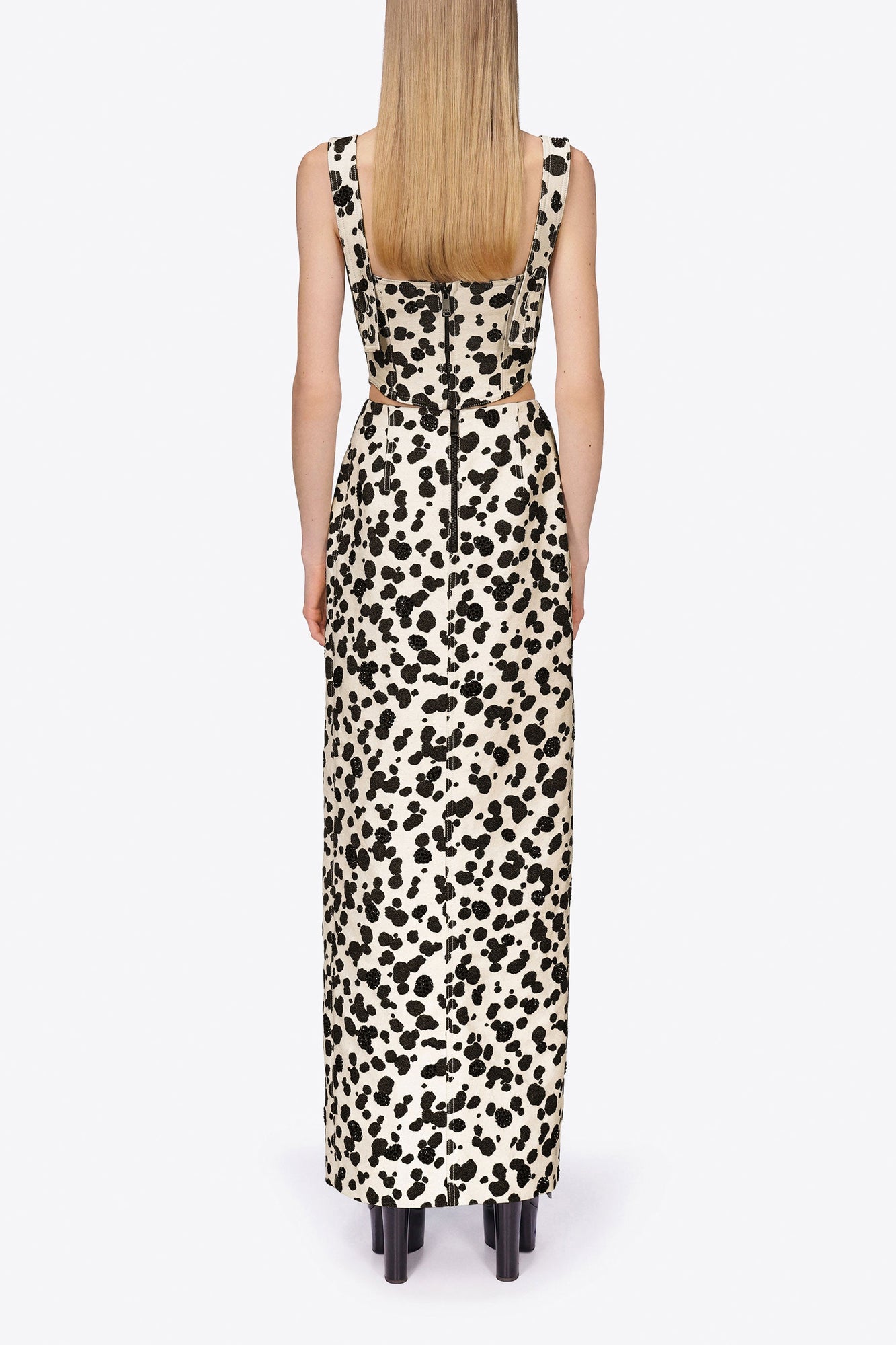 Dalmatian Denim Midi Skirt | Black/Off White