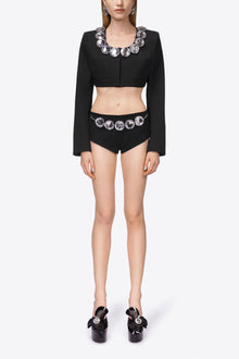 Jumbo Crystal Cropped Blazer | Black