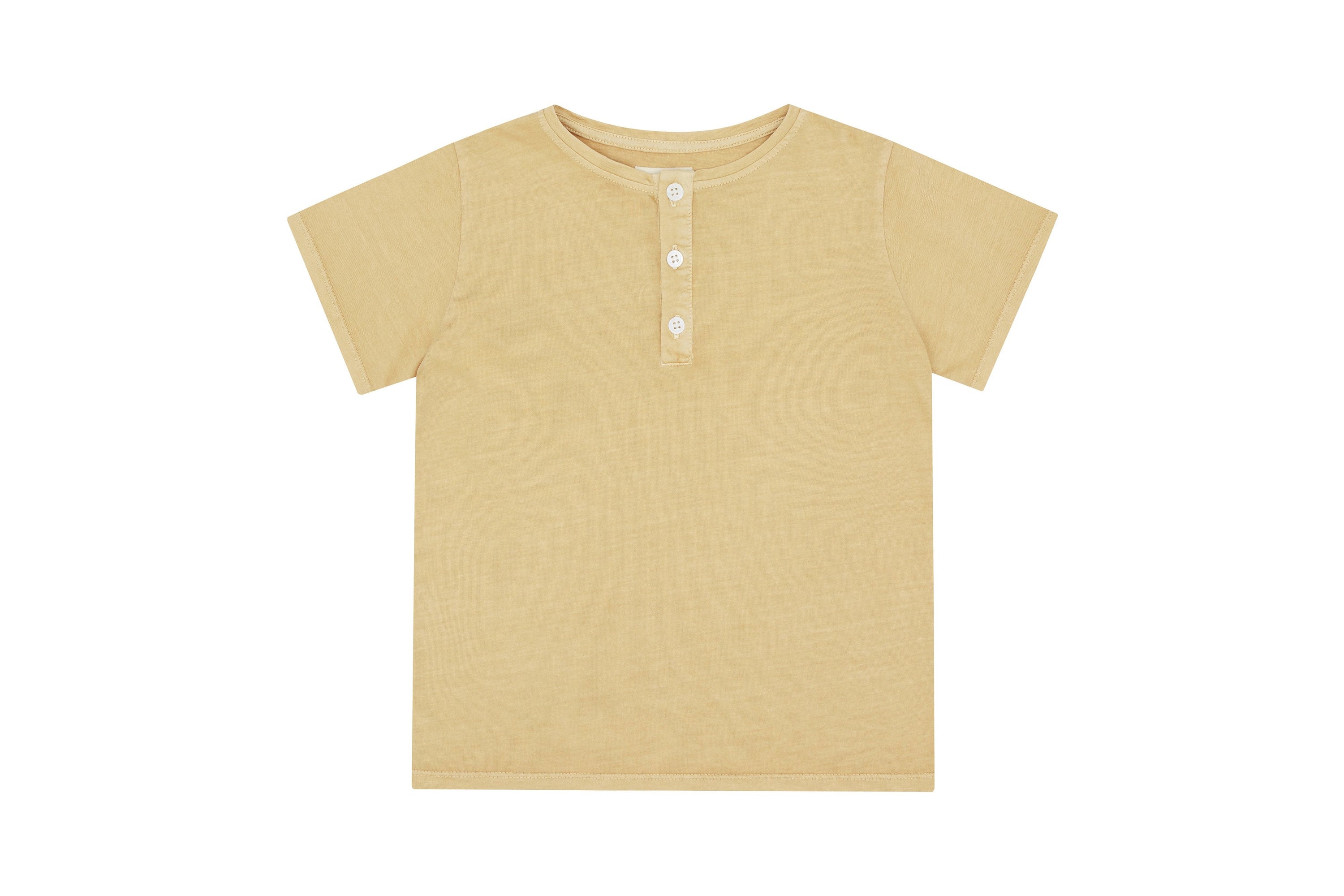 Unisex | Short Sleeve Organic Cotton Henley T-Shirt | Sandstone - Natural Mineral Dye