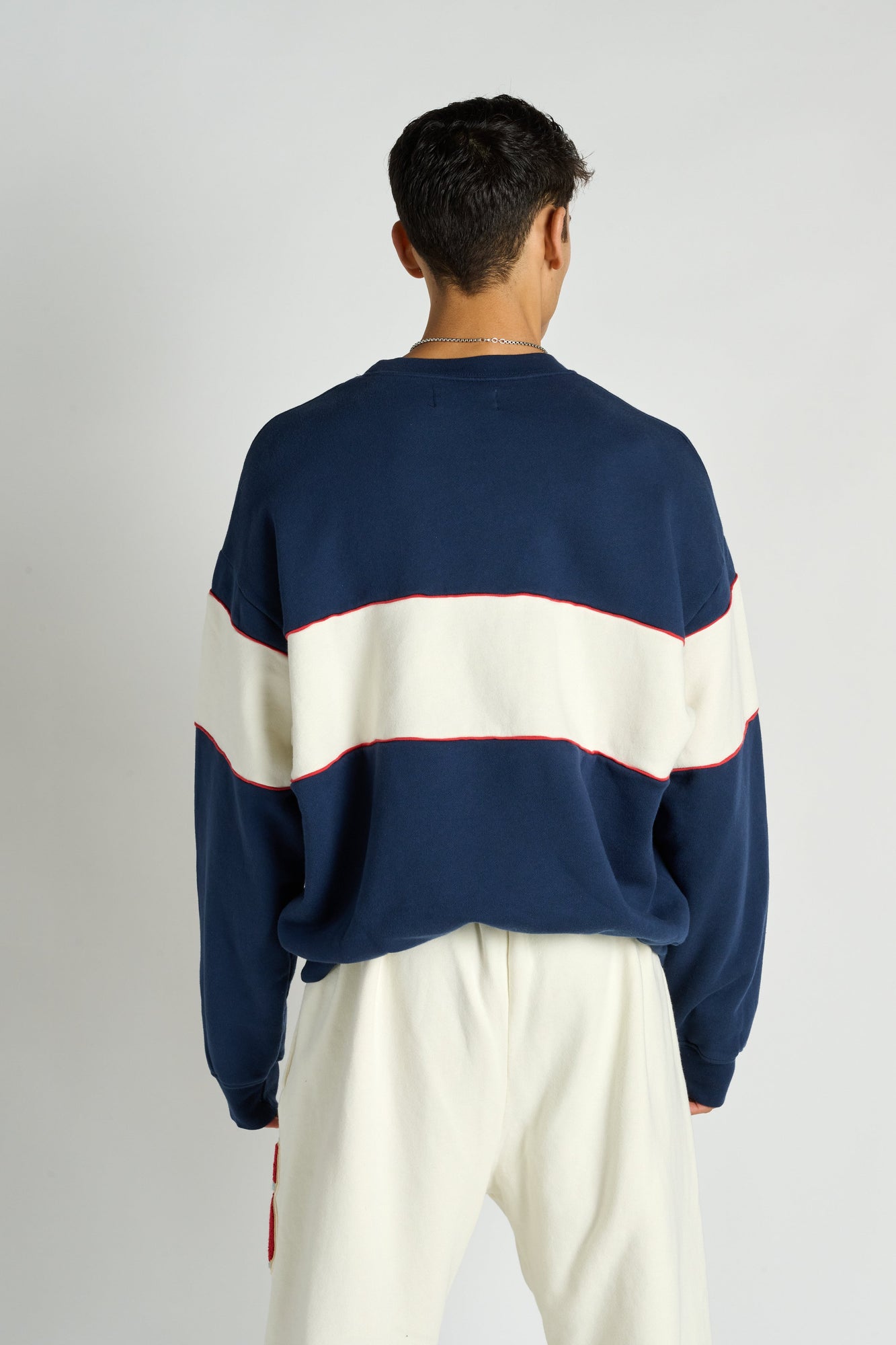 Soul by SoulCycle | Dakota Rugby Crew Neck W/ Chenille Patch | Navy/Cream