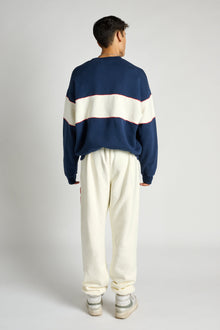 Soul by SoulCycle | Dakota Rugby Crew Neck W/ Chenille Patch | Navy/Cream