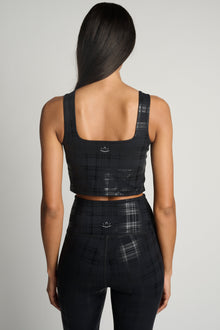Beyond Yoga | Studio High Cropped Tank | Plaid Foil Black