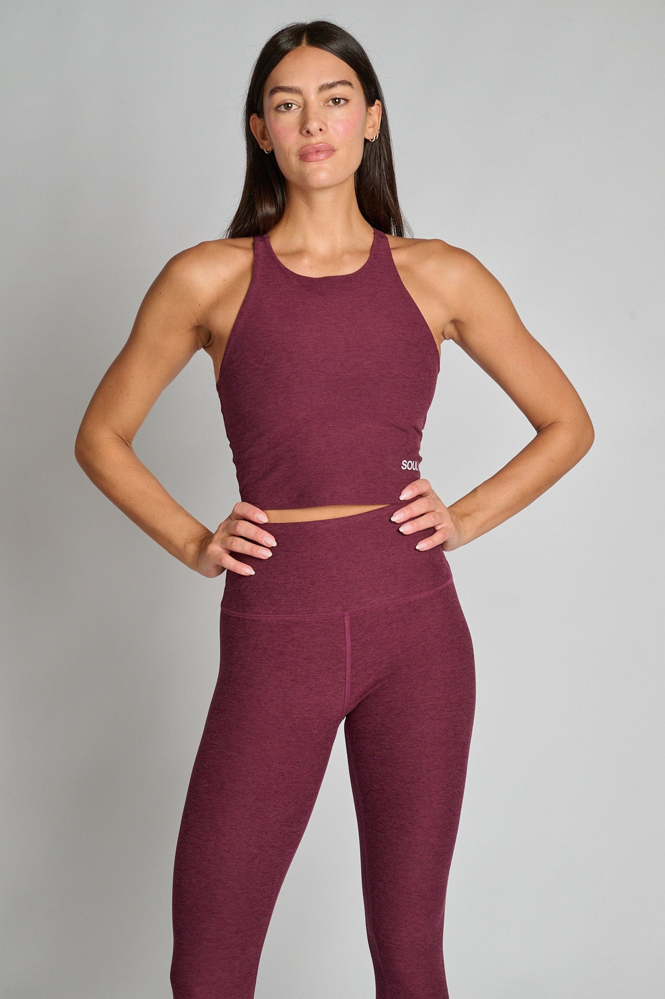 Beyond Yoga | Spacedye Refocus Cropped Tank | Midnight Burgundy Heather