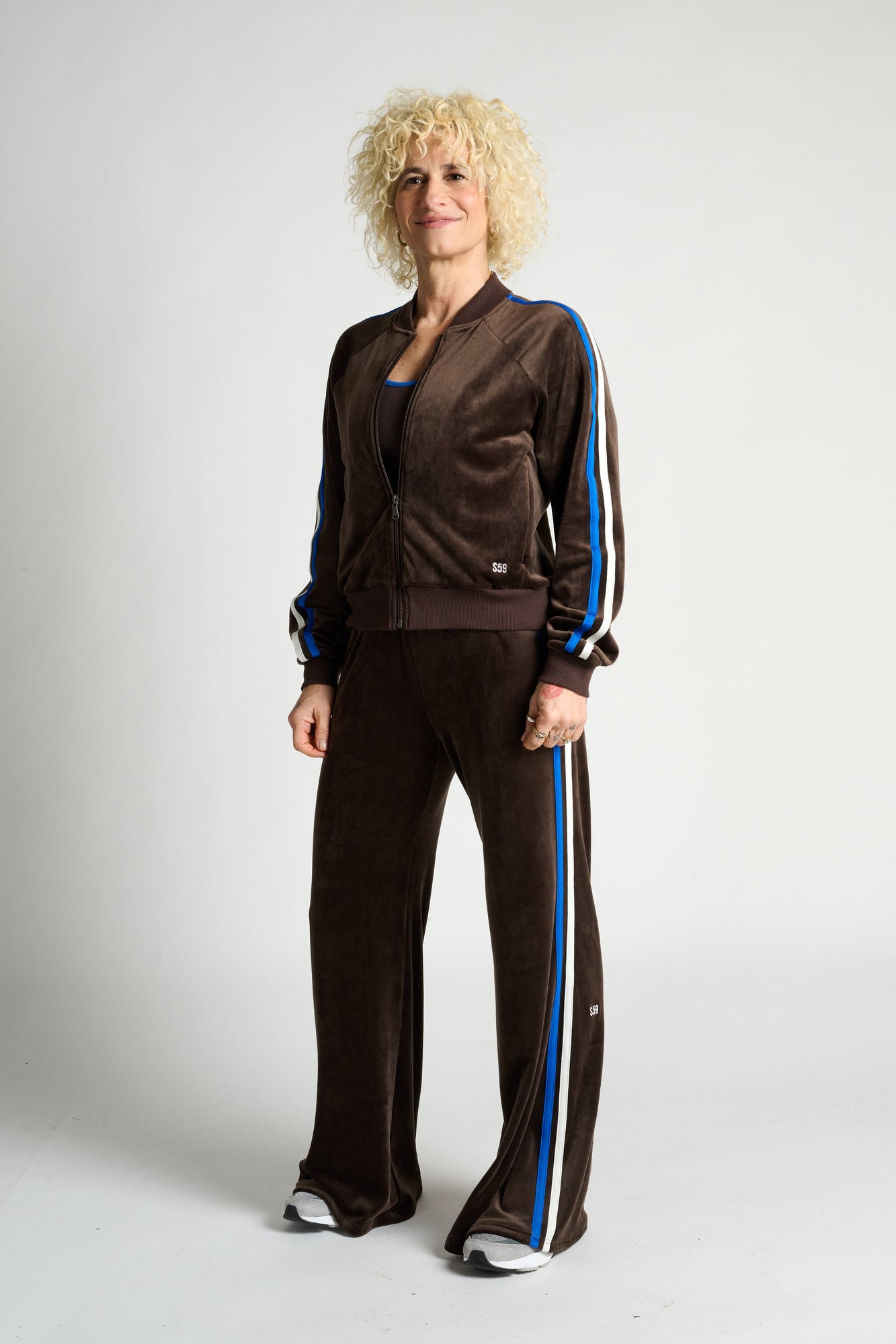 Splits59 | Heritage Velour Bomber | Dark Chocolate/Classic Blue