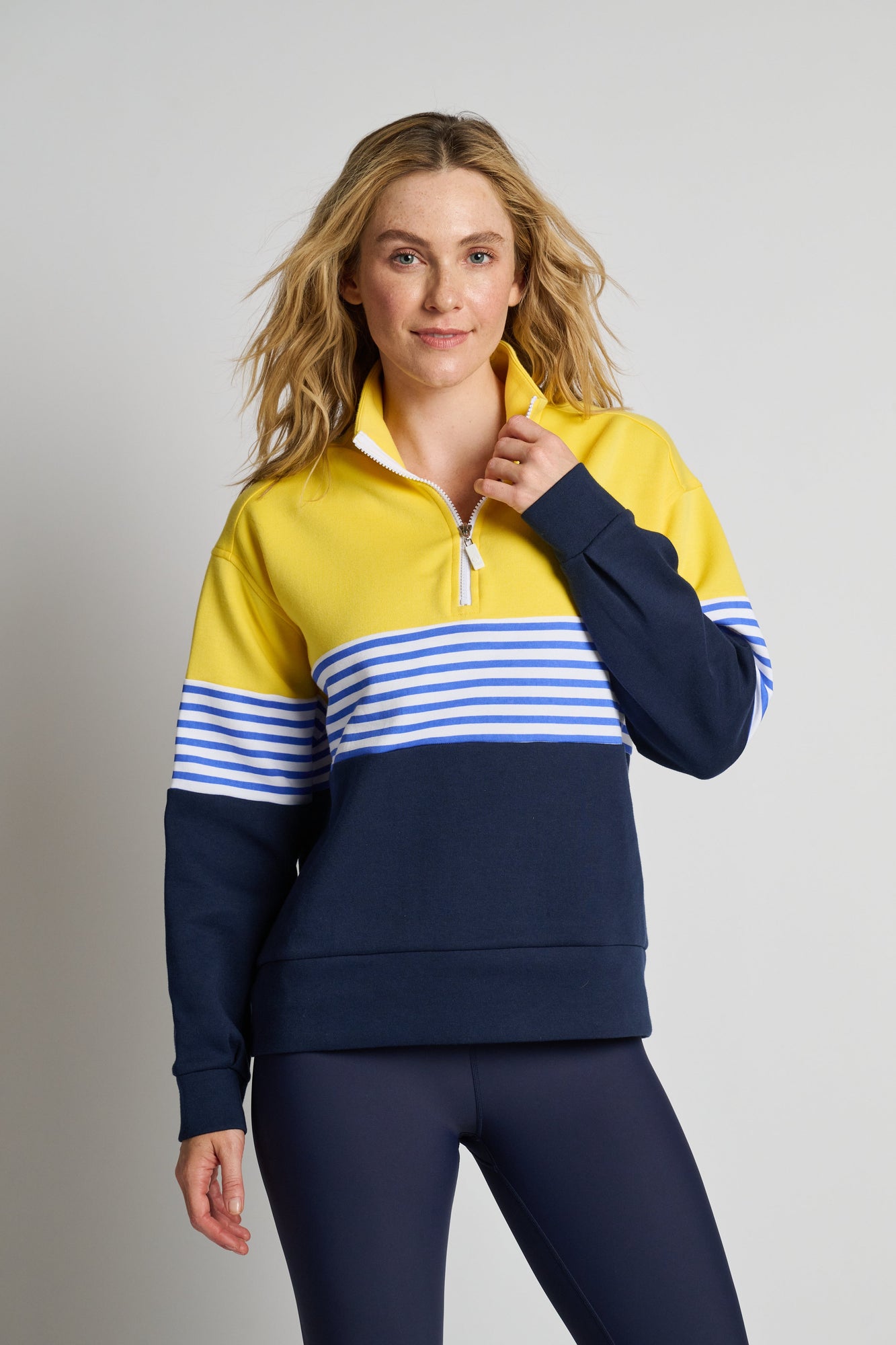 Addison Bay | Varsity Quarter Zip | Navy/Yellow