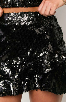 Sass Sequin Mini Skirt | Black