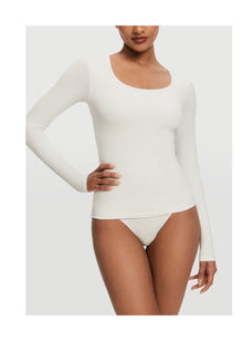 Scoop Neck Long Sleeve Top | White
