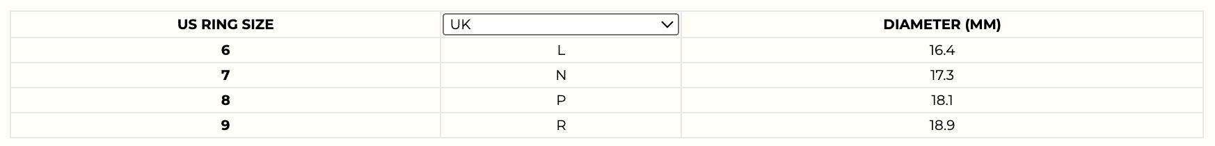 Product size guide