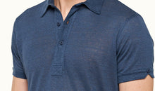 Sebastian Linen Tailored Fit Linen Polo Shirt | Classic Blue