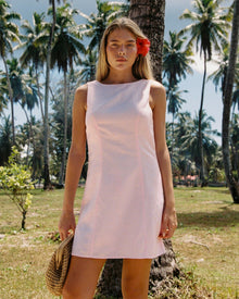 pink linen mini dress