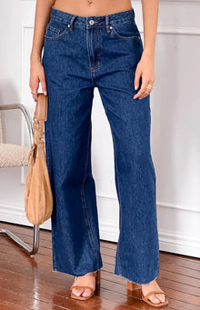 She's Yours Denim Wide Leg Boyfriend Jeans | Dark Wash