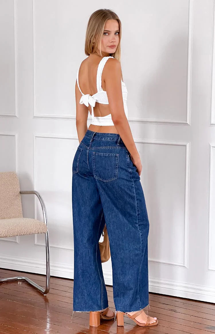 She's Yours Denim Wide Leg Boyfriend Jeans | Dark Wash