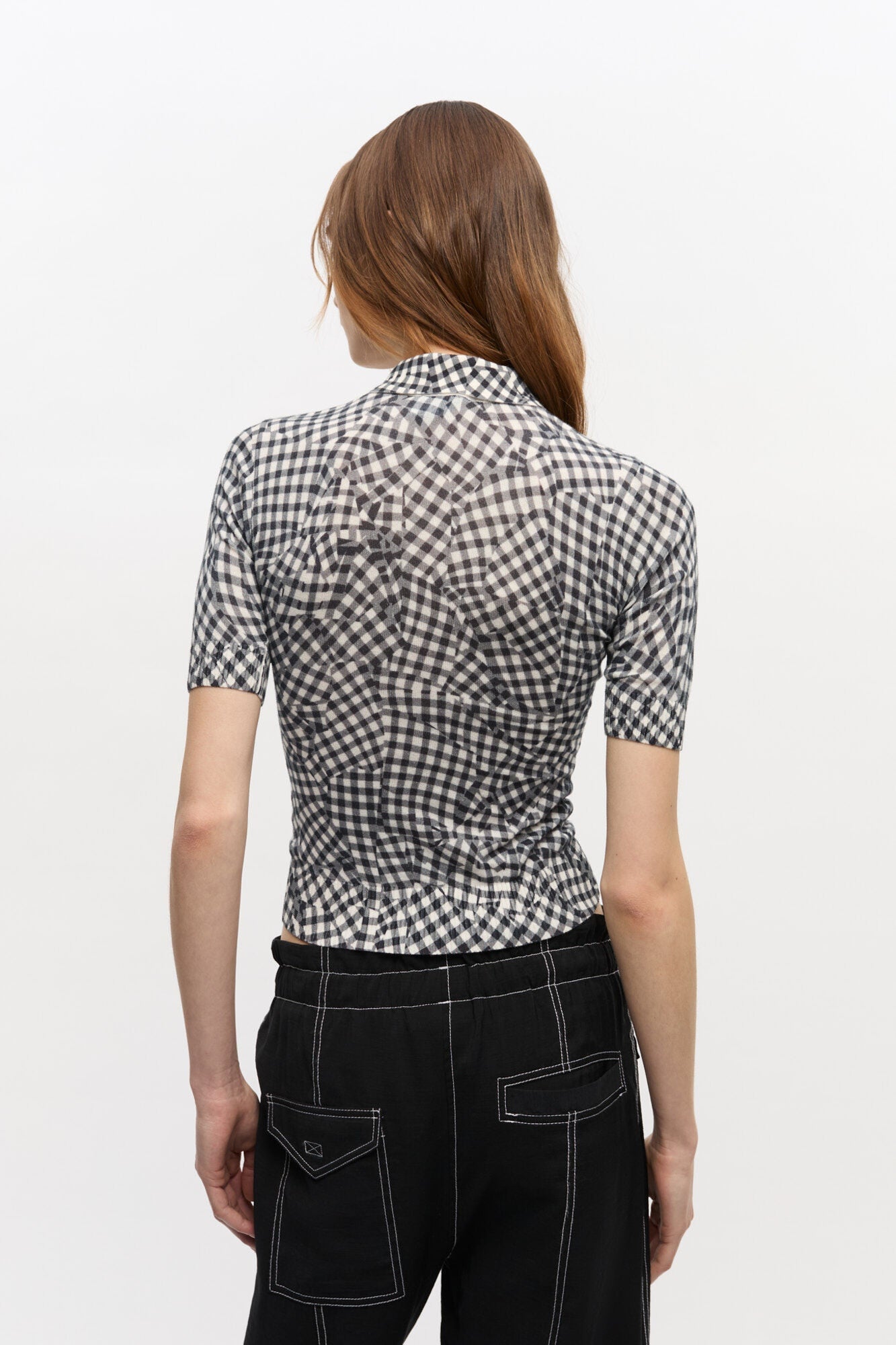 Sheer Cotton Printed Polo Shirt | Black