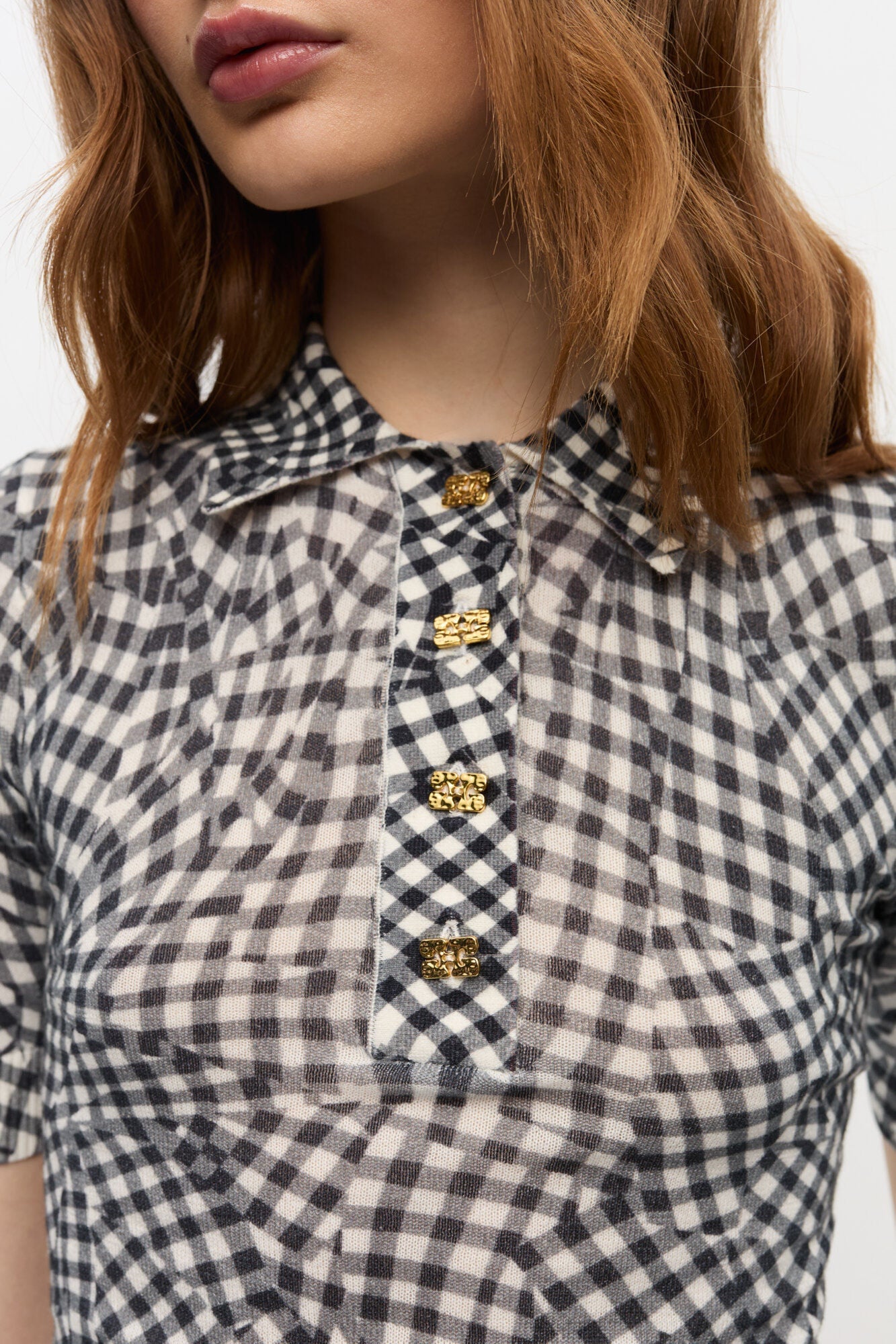 Sheer Cotton Printed Polo Shirt | Black