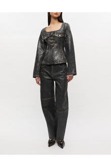 Shimmery Foil Denim Blazer | Washed Black/Black