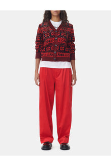 Shiny Corduroy Loose Pleat Trousers | High Risk Red