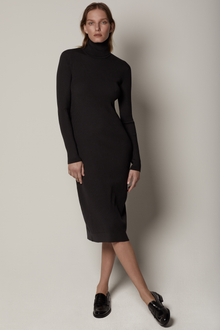 Another Tomorrow Turtleneck Sweater Dress in Black – Wool Women's Dress