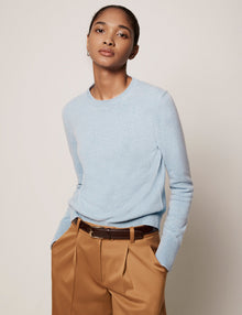 Another Tomorrow Classic Cashmere Crewneck in Light Blue – Cashmere Women's Knitwear
