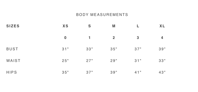 Product size guide