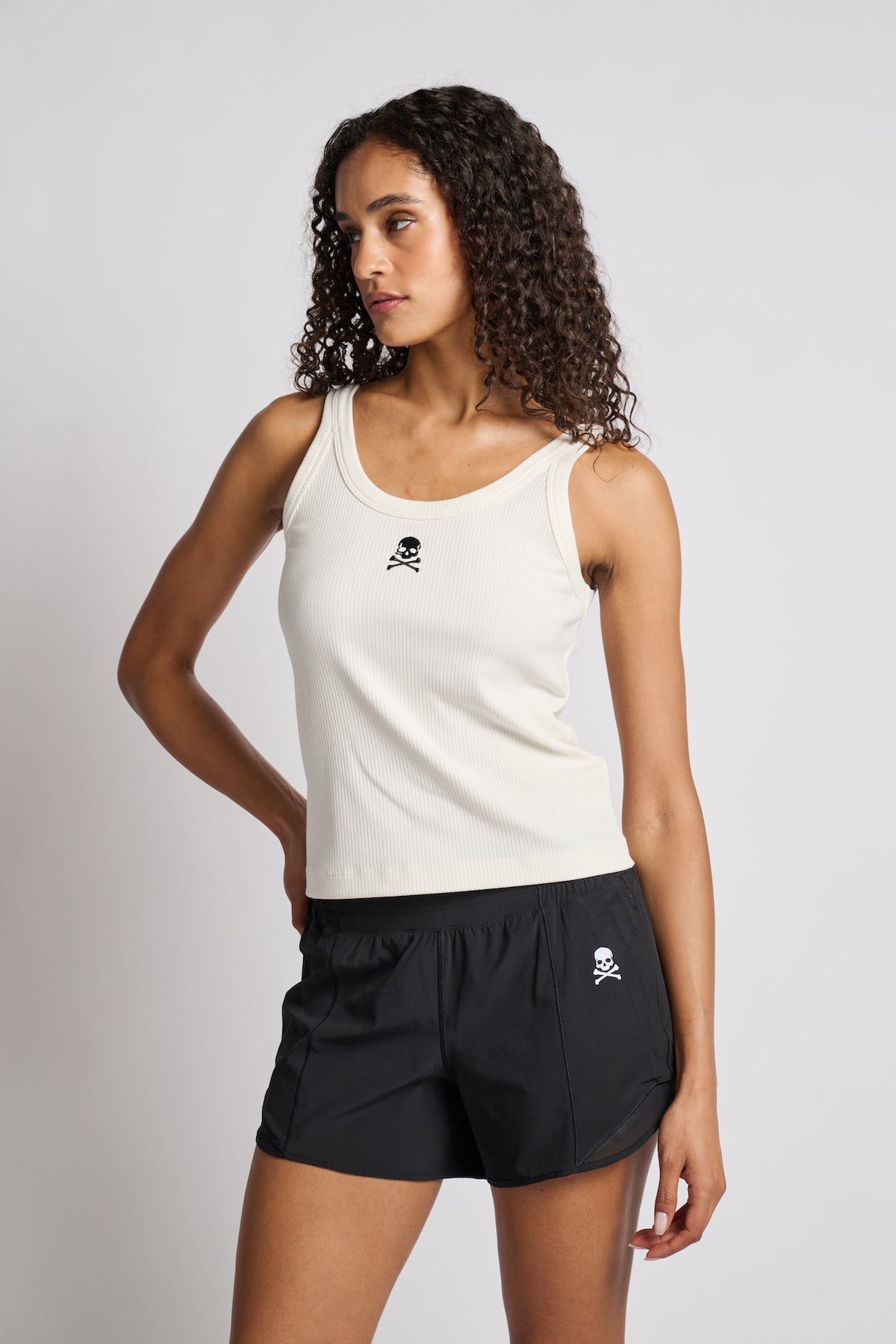Terez | Skinny Strap Rib Tank | White