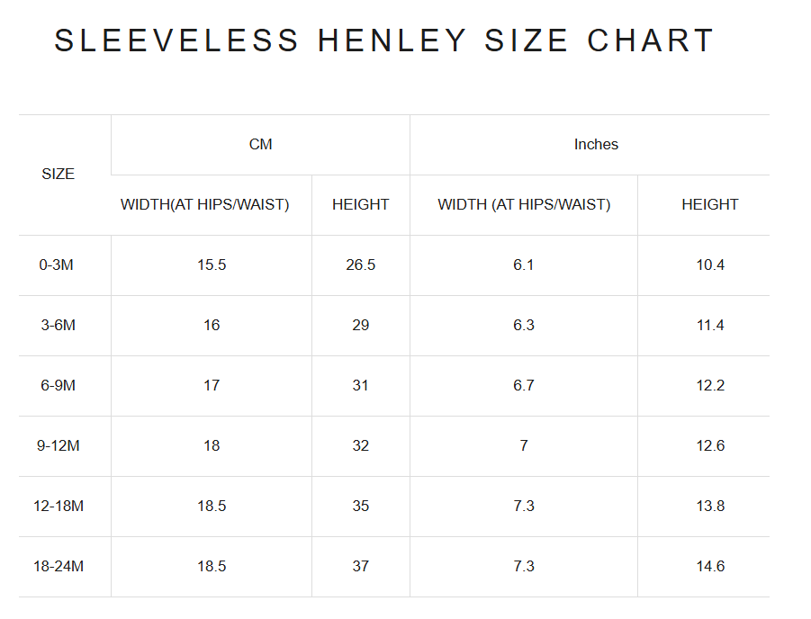 Product size guide