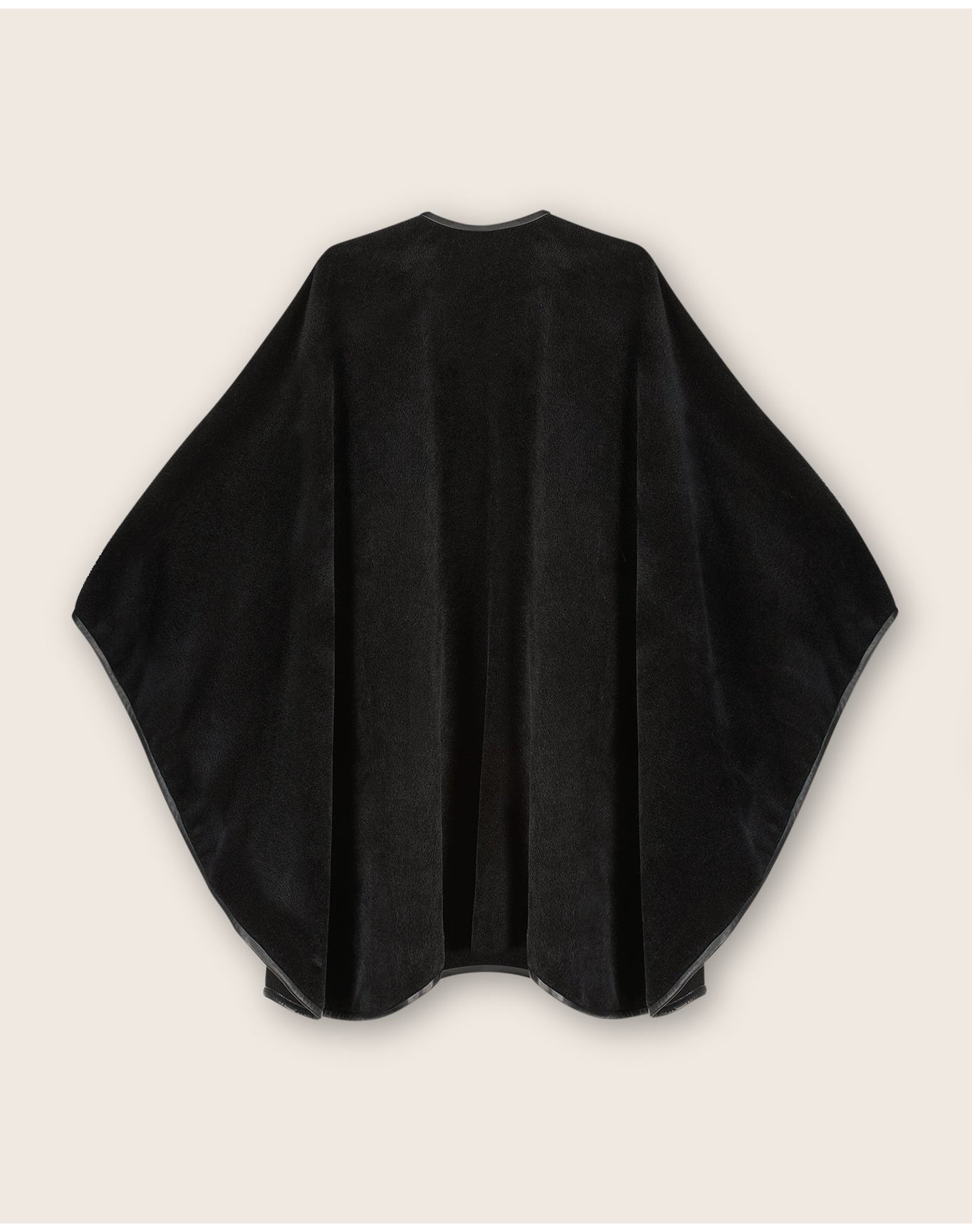 Sofia Cashmere | Women | Baby Alpaca Leather Trimmed Classic U Shaped Cape | Black