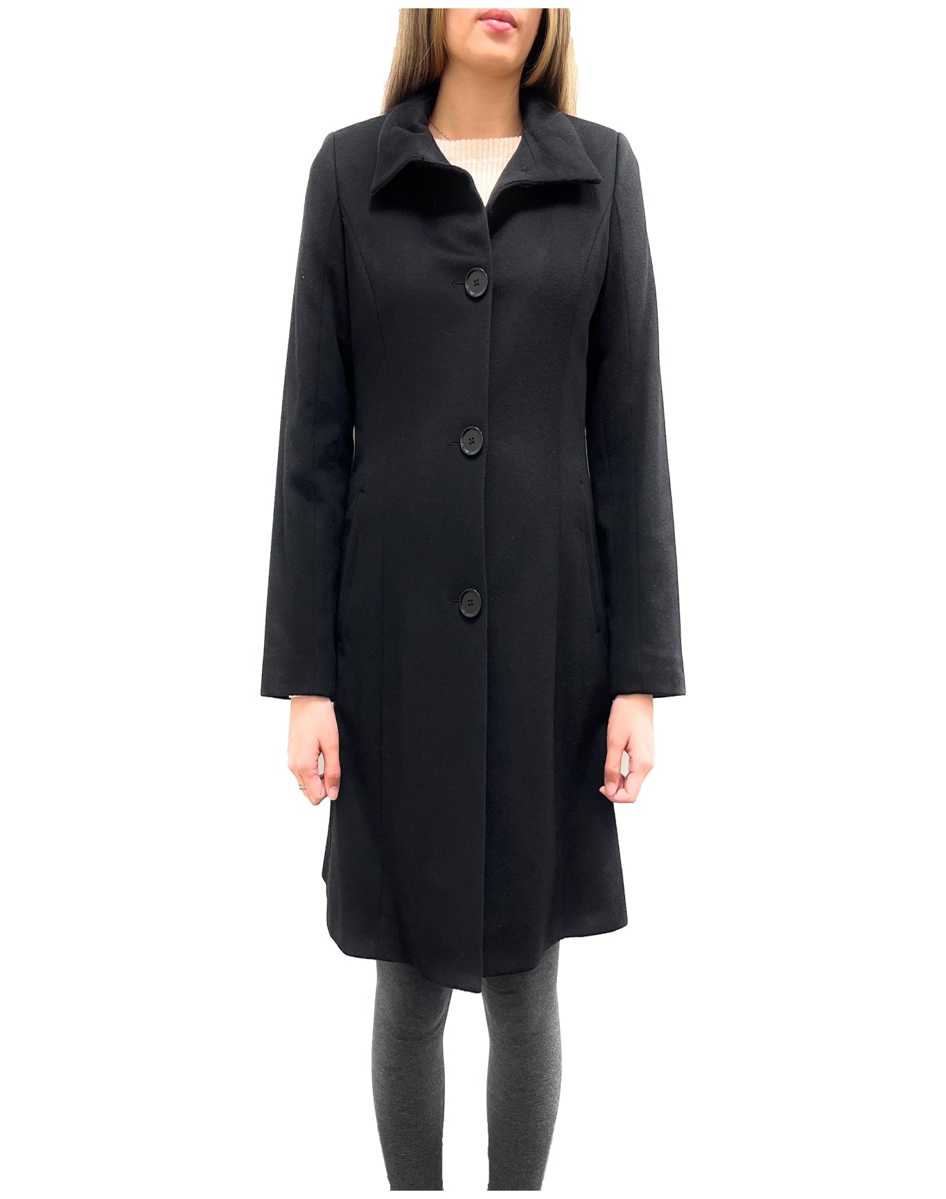 Sofia Cashmere | Women | Cashmere Blend Funnel Neck Button Front Coat | Black