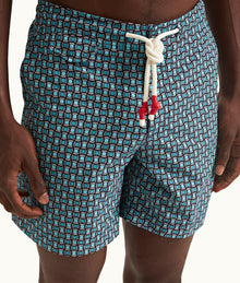 Standard Geo Tela Drawcord Mid-Length Swim Shorts | Crystal Sea